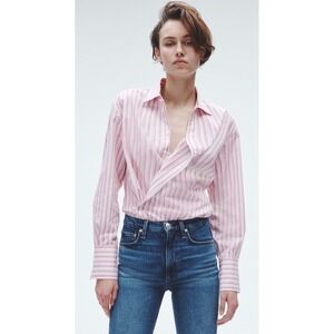 Rag & Bone‎ Women's Indiana Striped Twisted Shirt Pink White Size XS